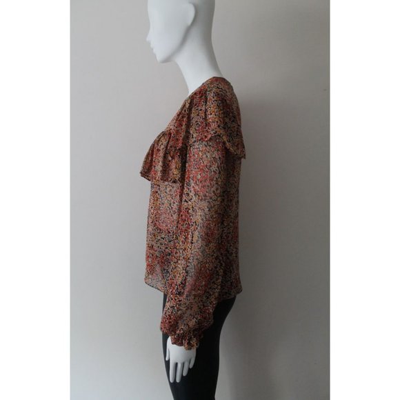 LoveShackFancy Ruffled Floral Sheer Blouse Size XS Red Black - Picture 2 of 8